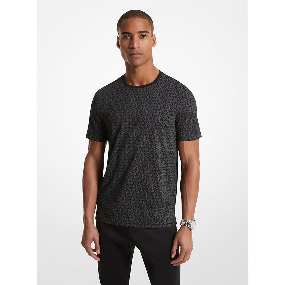 Michael Kors Mens Size Medium Signature Logo Print Cotton T-Shirt Black Gray
